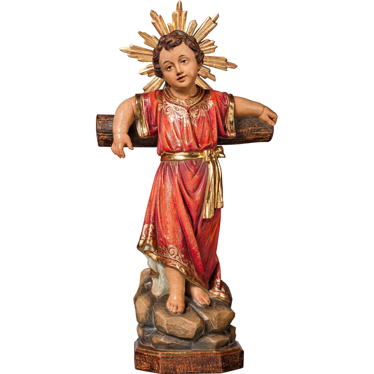 Menino Jesus de pé com cruz e auréola