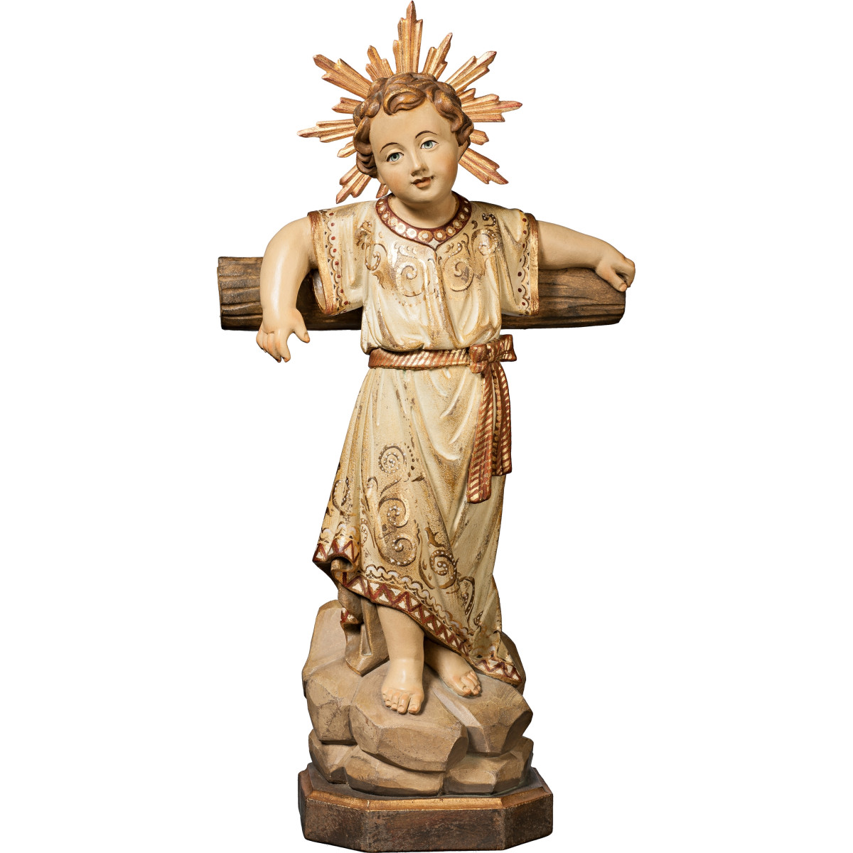 Menino Jesus de pé com cruz e auréola