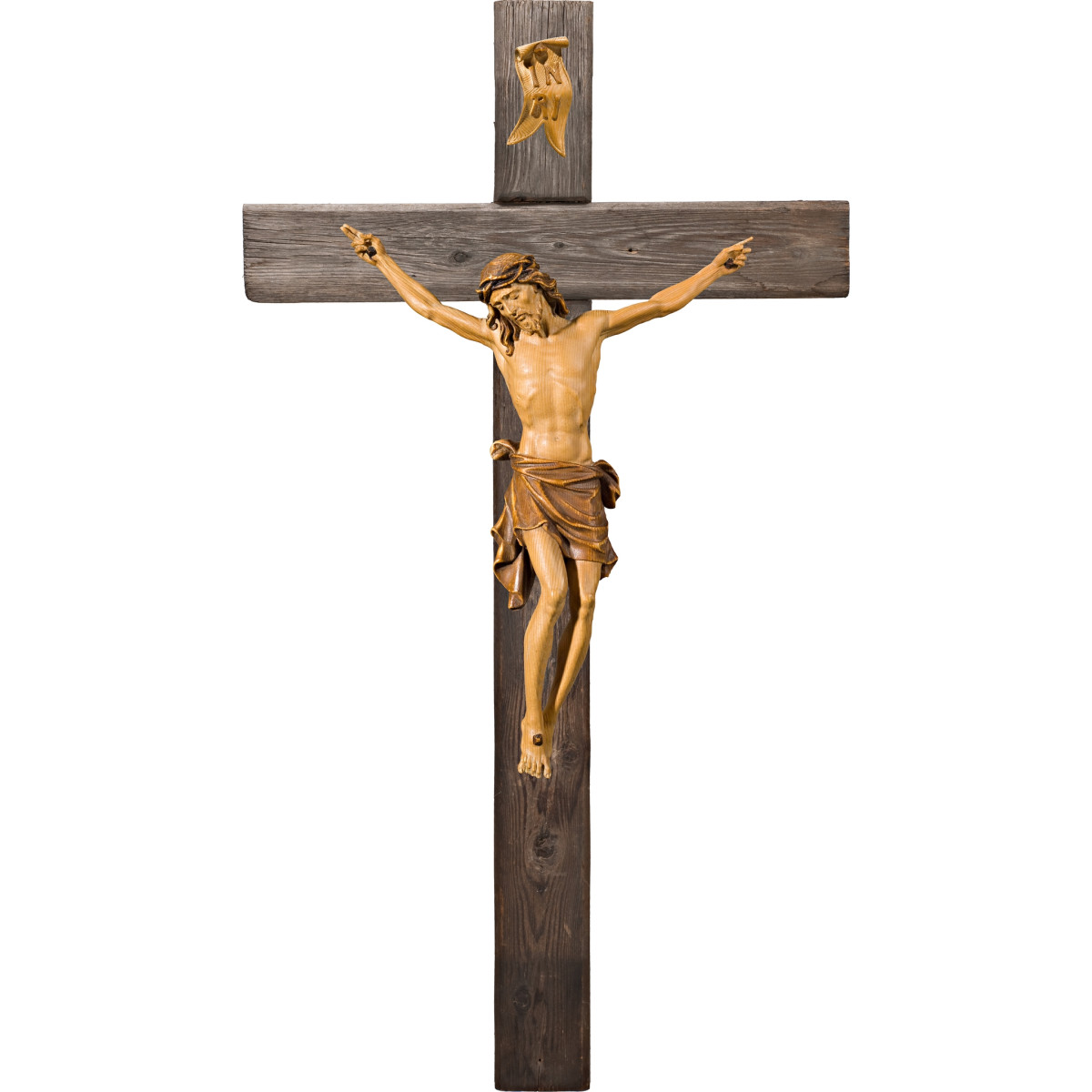 Cristo Pisa em cruz Madeira velha