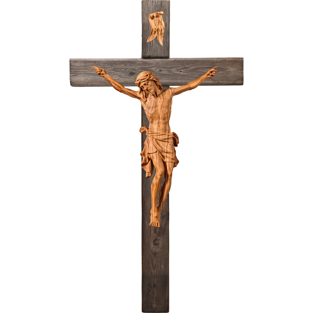 Cristo Pisa em cruz Madeira velha