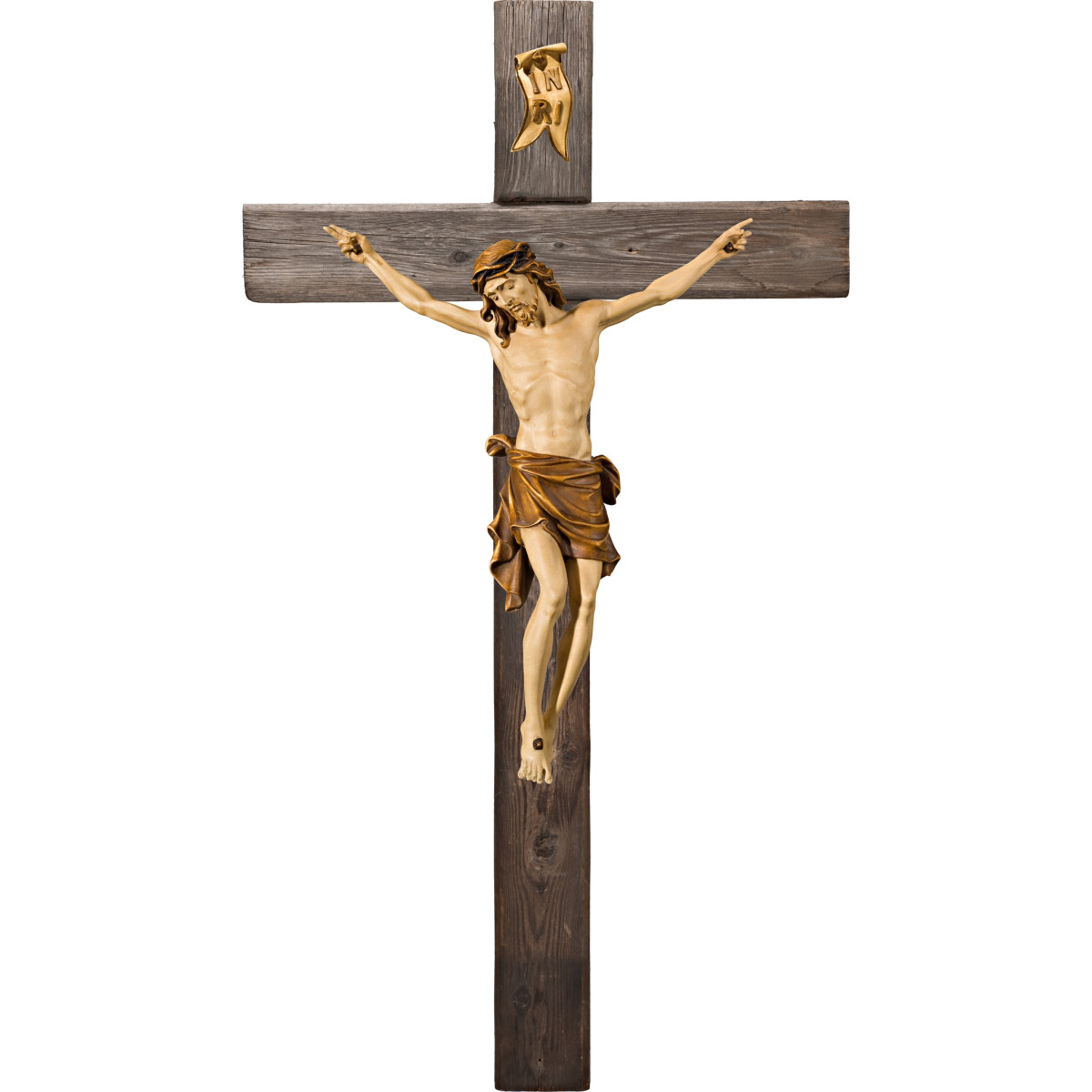 Cristo Pisa em cruz Madeira velha