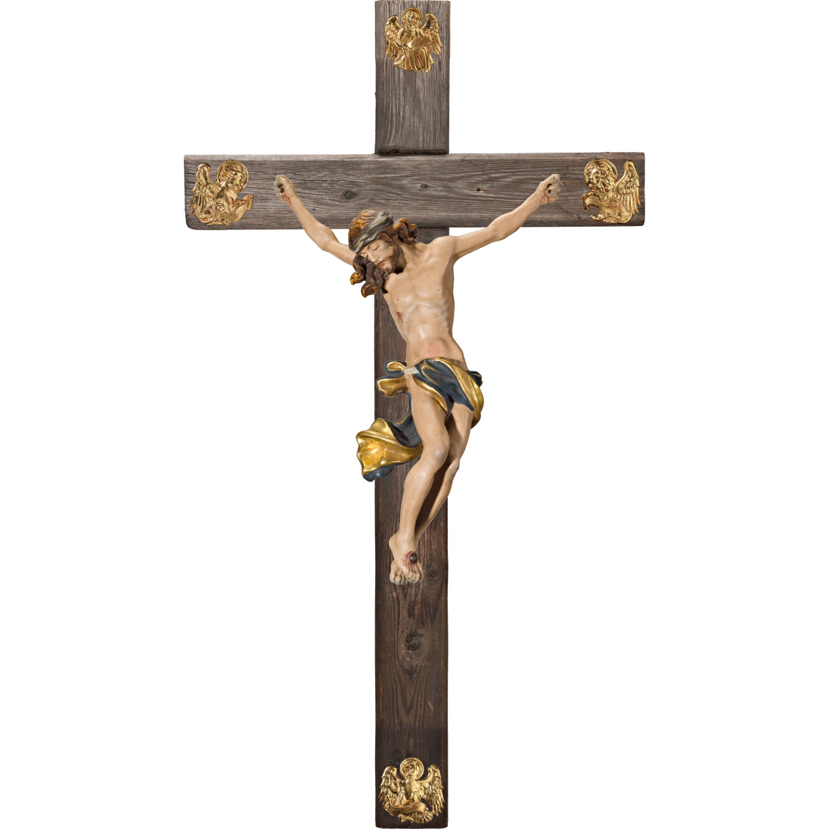 Corpus Baroque on cross Old wood with Evangelists
