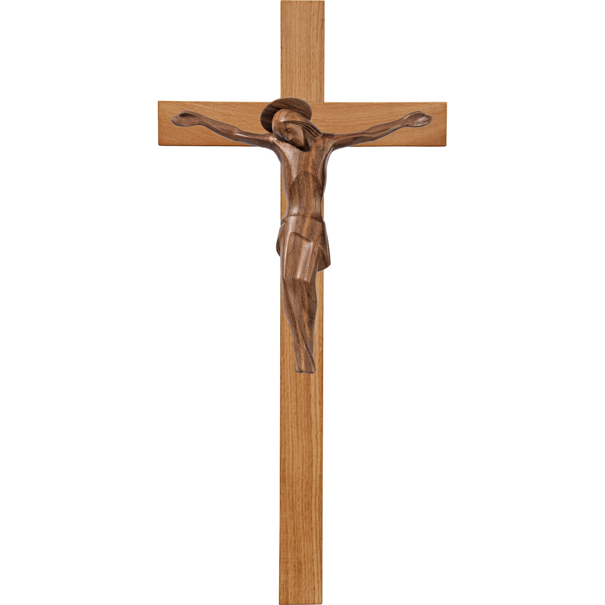 Cristo moderno ROMA con aureola en cruz de roble simple ancha