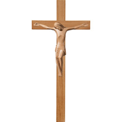 Cristo moderno ROMA em cruz de carvalho simples larga