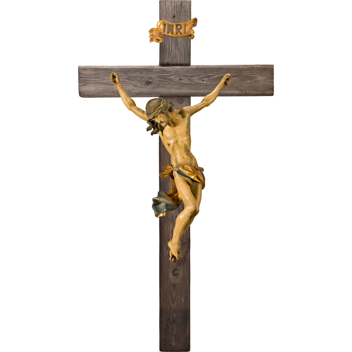 Cristo Barroco em cruz Madeira velha