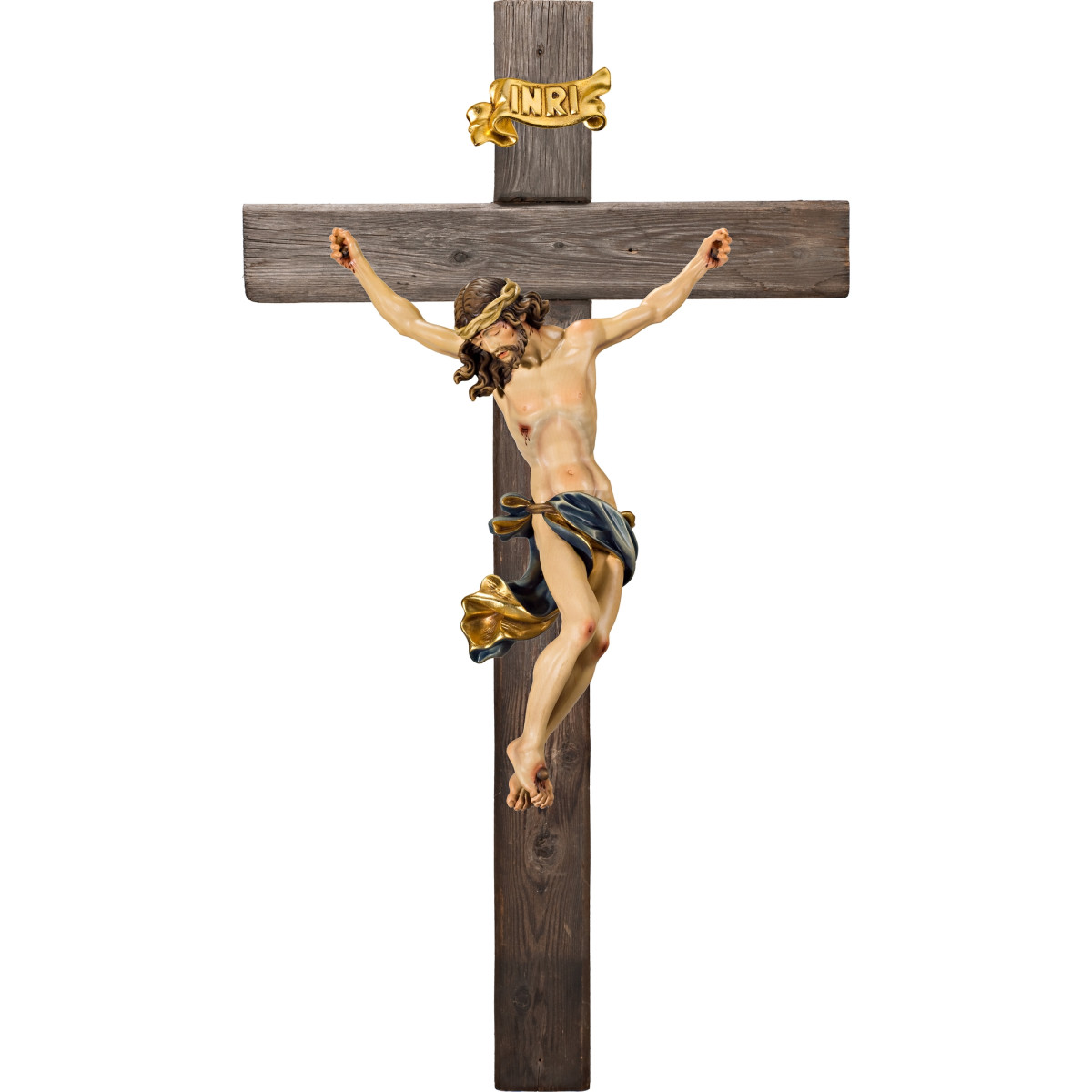 Cristo Barroco em cruz Madeira velha