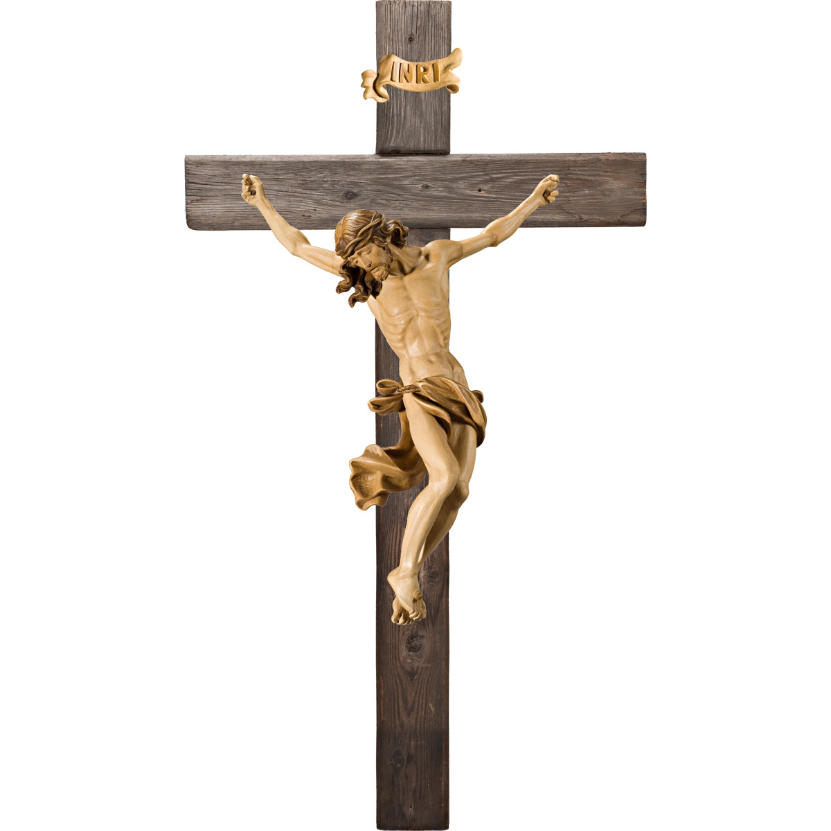 Cristo Barroco em cruz Madeira velha