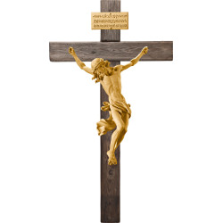 Cristo Barroco en cruz Madera vieja con Titulus Crucis en hebreo - latín - griego