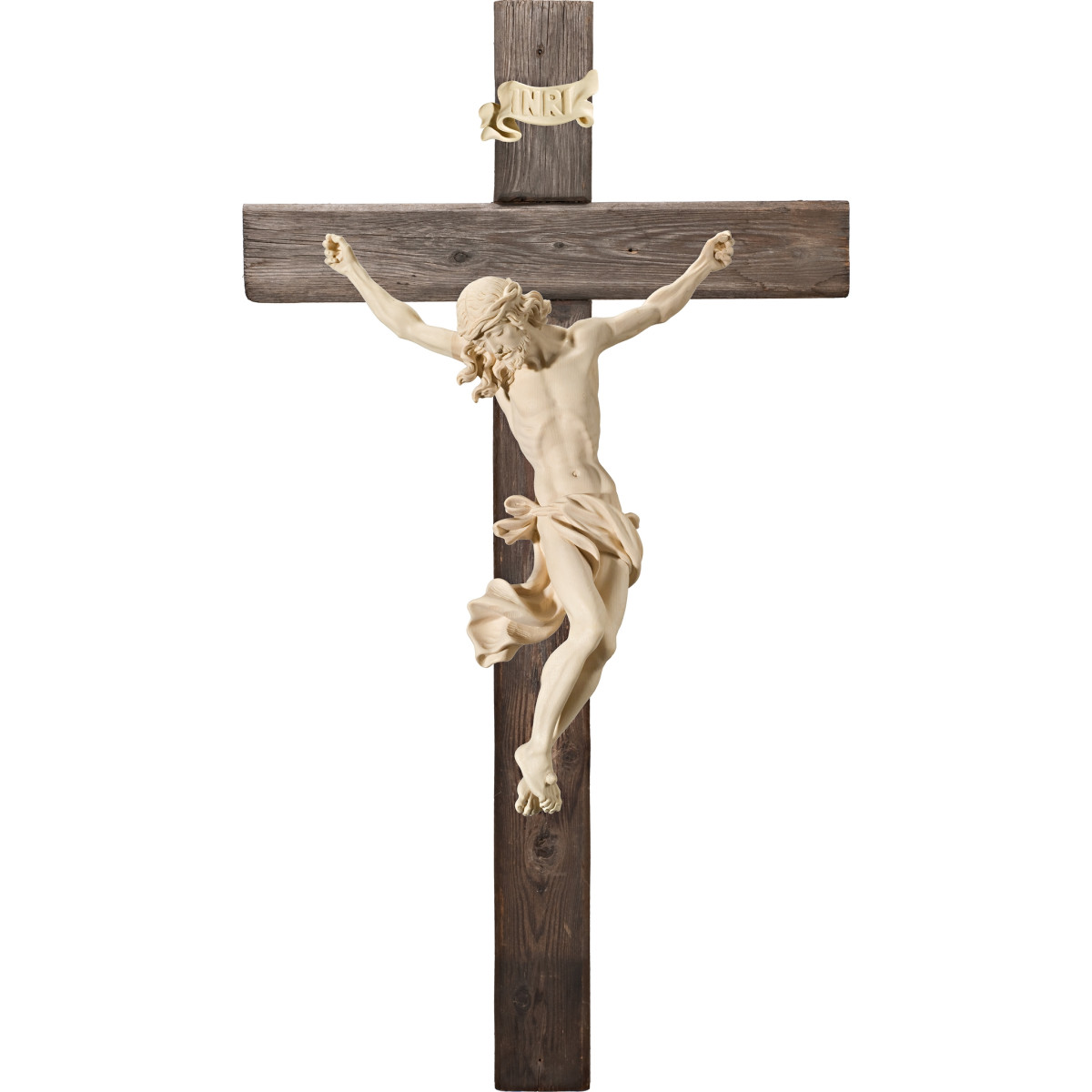 Cristo Barroco em cruz Madeira velha