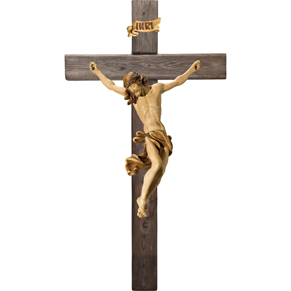 Cristo Barroco em cruz Madeira velha