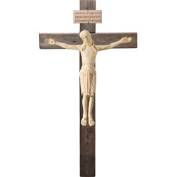 Cristo Romanico su croce Legno vecchio con Titulus Crucis in ebraico - latino - greco