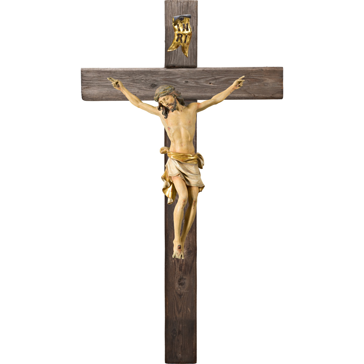 Cristo Pisa em cruz Madeira velha