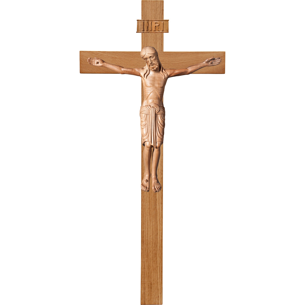 Cristo Românico em cruz de carvalho simples larga