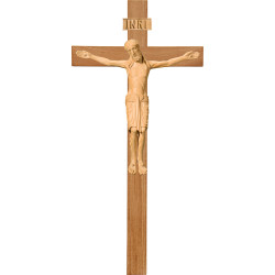 Cristo Románico en cruz de roble simple ancha