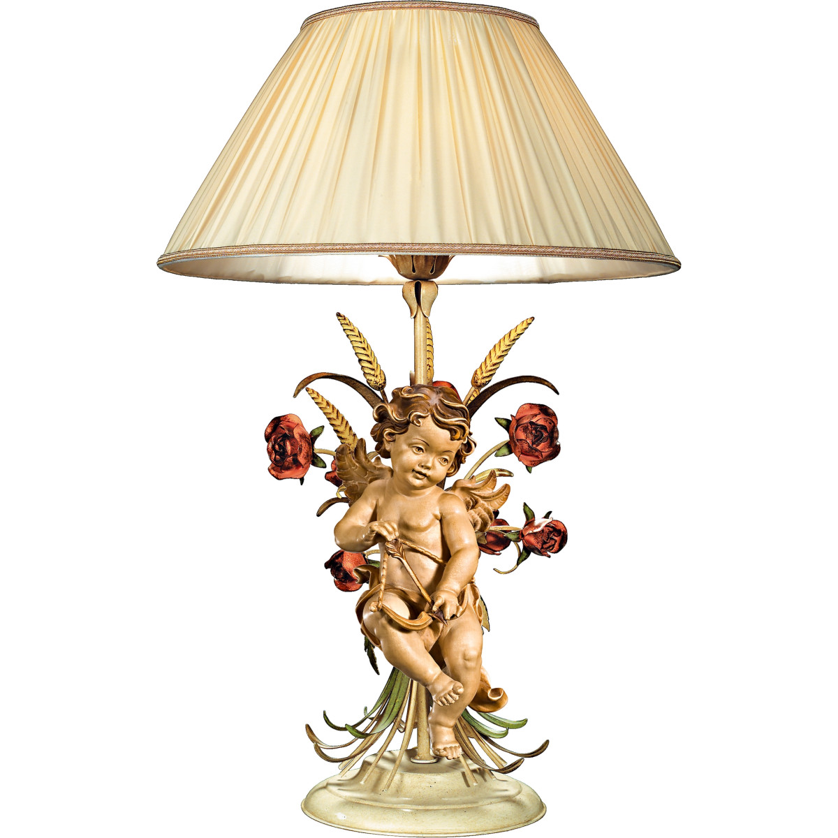 Tischlampe mit Rosen und Berglandputte Amor