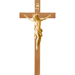Cristo Pisa em cruz de carvalho simples larga