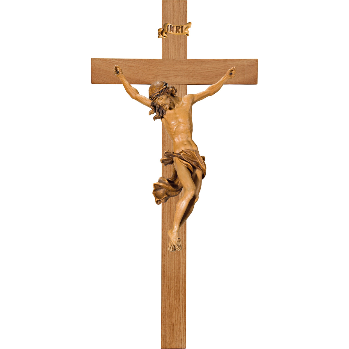 Cristo Barroco en cruz de roble simple ancha