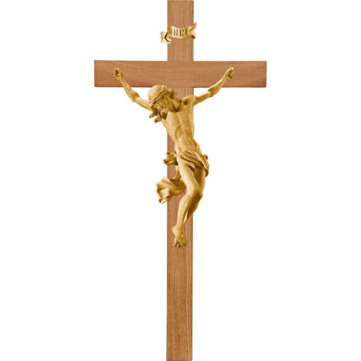 Cristo Barroco en cruz de roble simple ancha