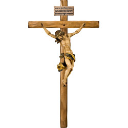 Cristo Barroco en cruz recta con Titulus Crucis en hebreo - latín - griego