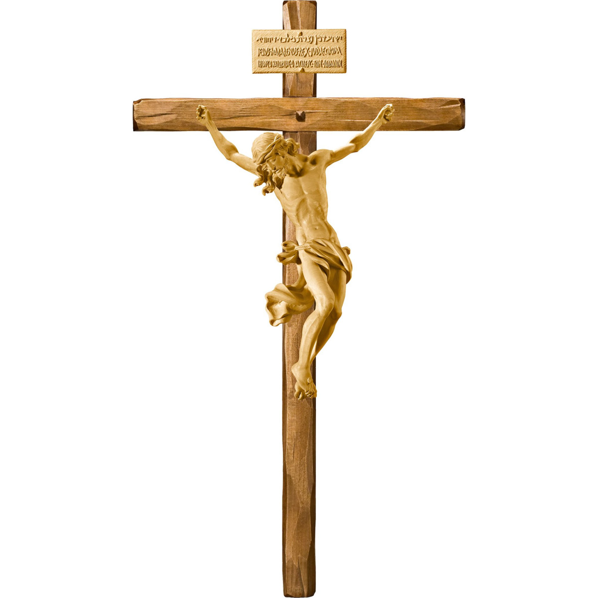 Corpus Baroque on straight cross with Titulus Crucis in hebrew - latin - greek