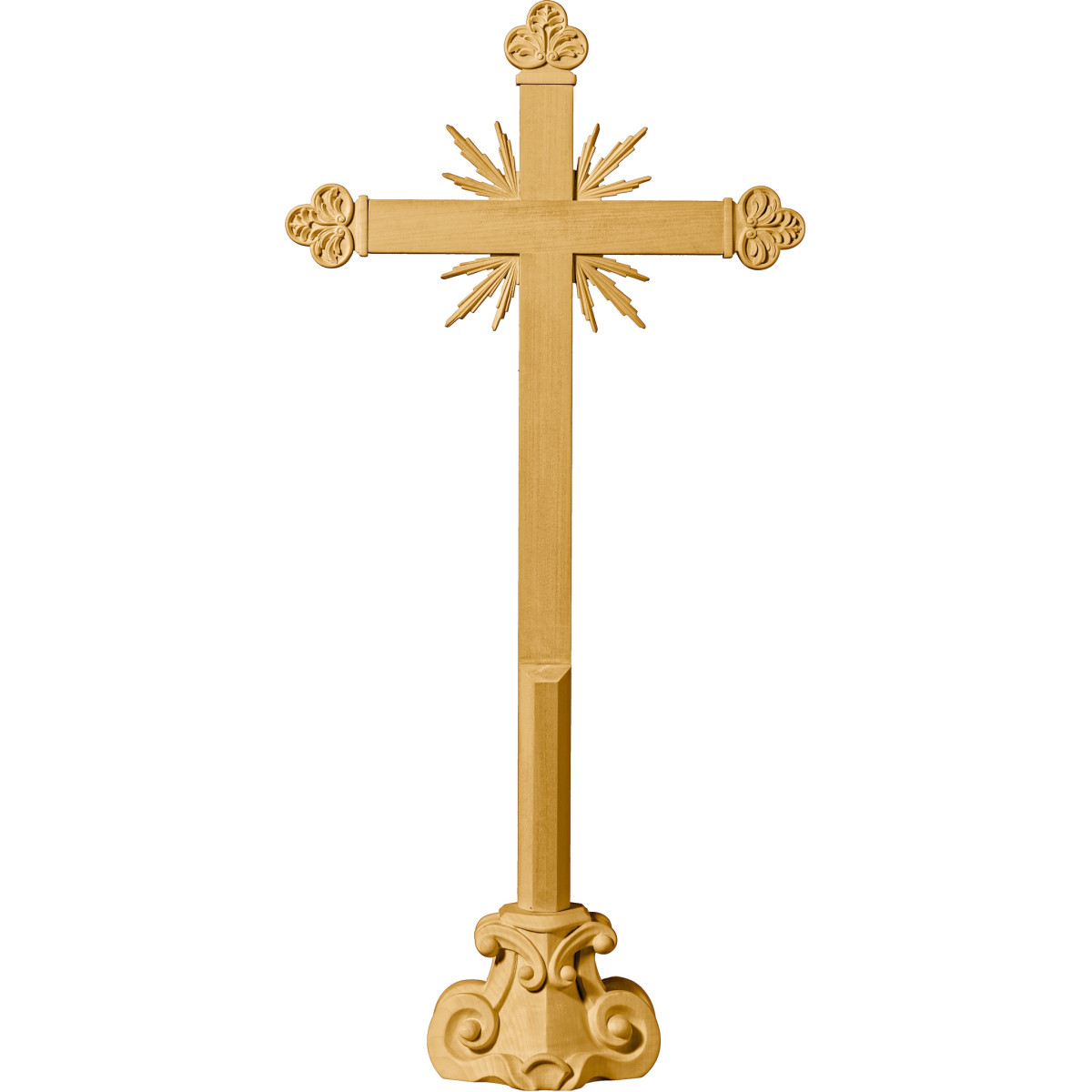 Cross baroque with rays on pedestal