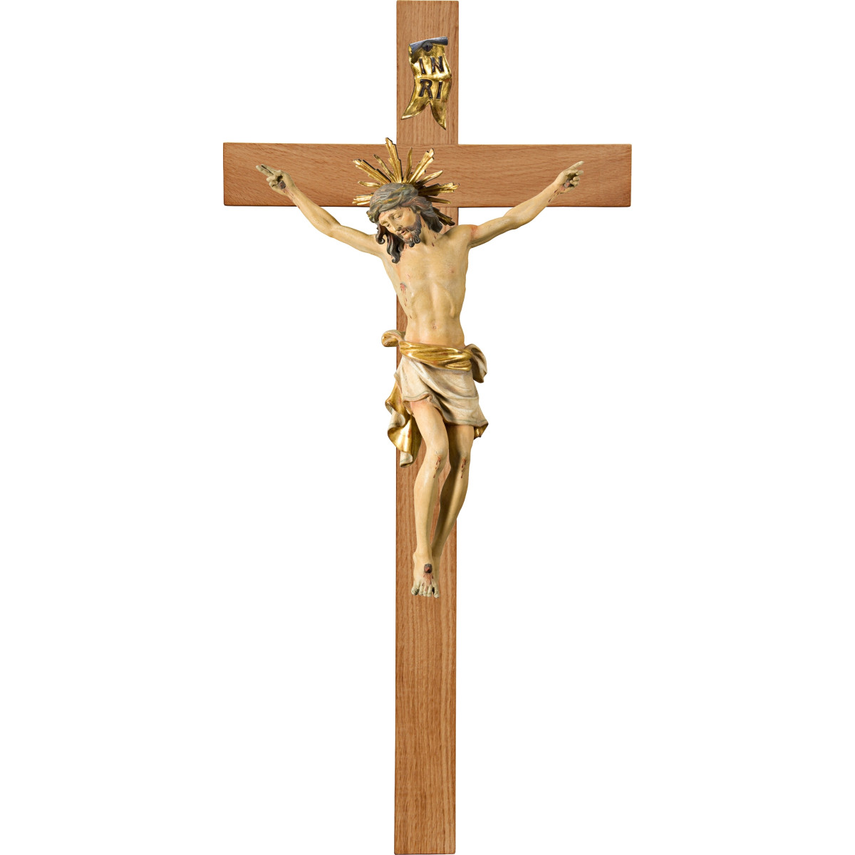 Cristo Pisa en cruz de roble simple ancha