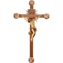 Corpus Baroque on cross with Evangelists and rays with Titulus Crucis in hebrew - latin - greek
