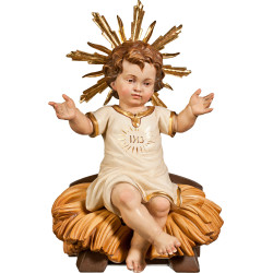 Jesus Child clothed IHS sitting with cradle