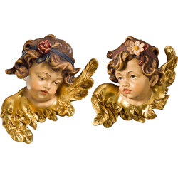 Casal cabeças de anjos com rosa e margarida