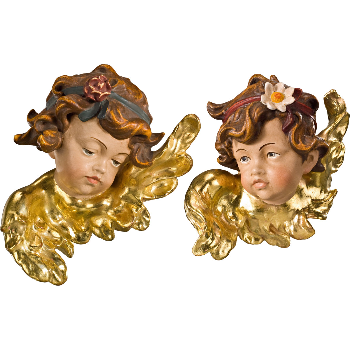 Puttoheadpair with rose and marguerite