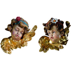Casal cabeças de anjos com rosa e margarida