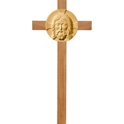 Testa di Cristo su croce in rovere