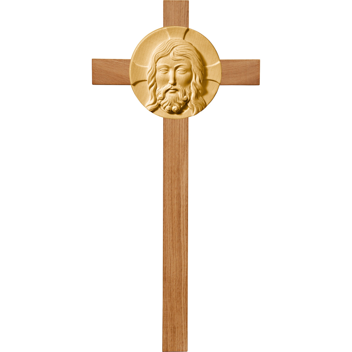 Testa di Cristo su croce in rovere
