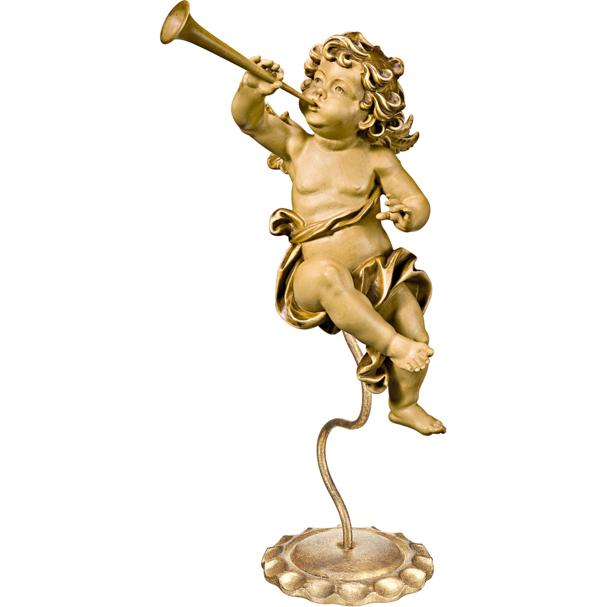 Ángel Bergland con trompeta en pedestal