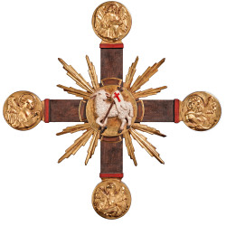 Cruz com Evangelistas, Cordeiro Pascal e raios