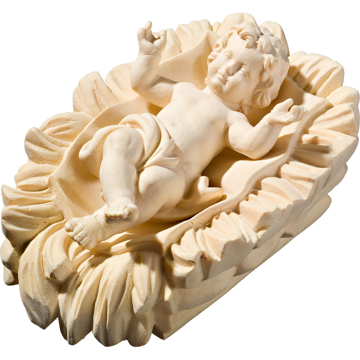 Gesù Bambino in culla intagliata