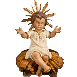 Jesus Child clothed IHS sitting with cradle