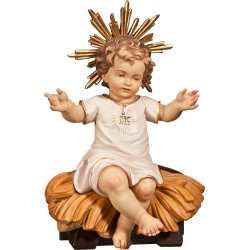 Jesus Child clothed IHS sitting with cradle
