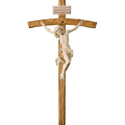 Cristo Barroco em cruz arcada com Titulus Crucis em hebraico - latino - grego