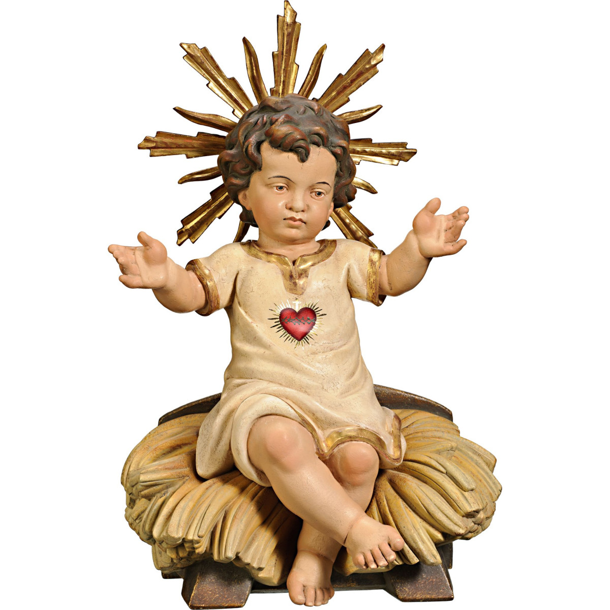 Jesus Child clothed with Heart sitting in cradle