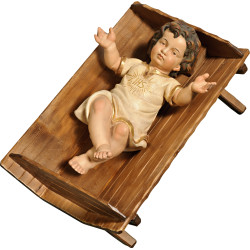 Jesus Child clothed IHS in simple cradle