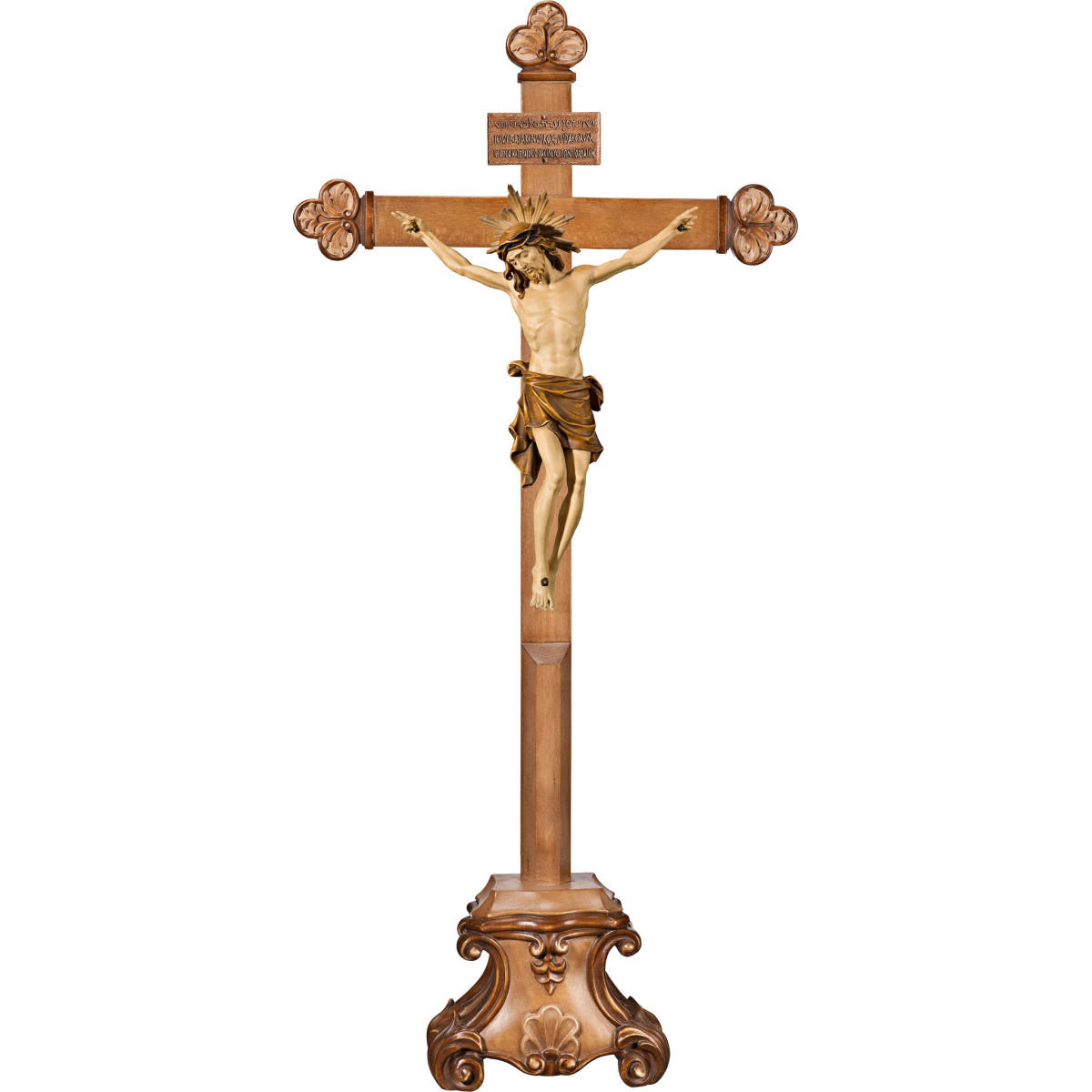 Corpus Pisa on cross baroque on pedestal with Titulus Crucis in hebrew - latin - greek