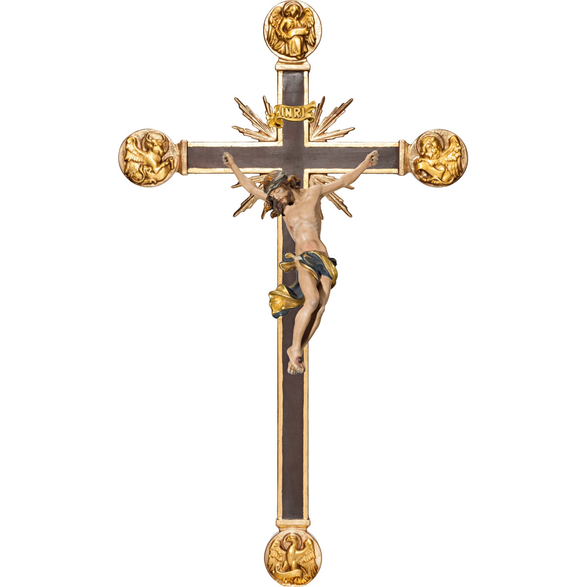 Corpus Baroque on cross with Evangelists and rays
