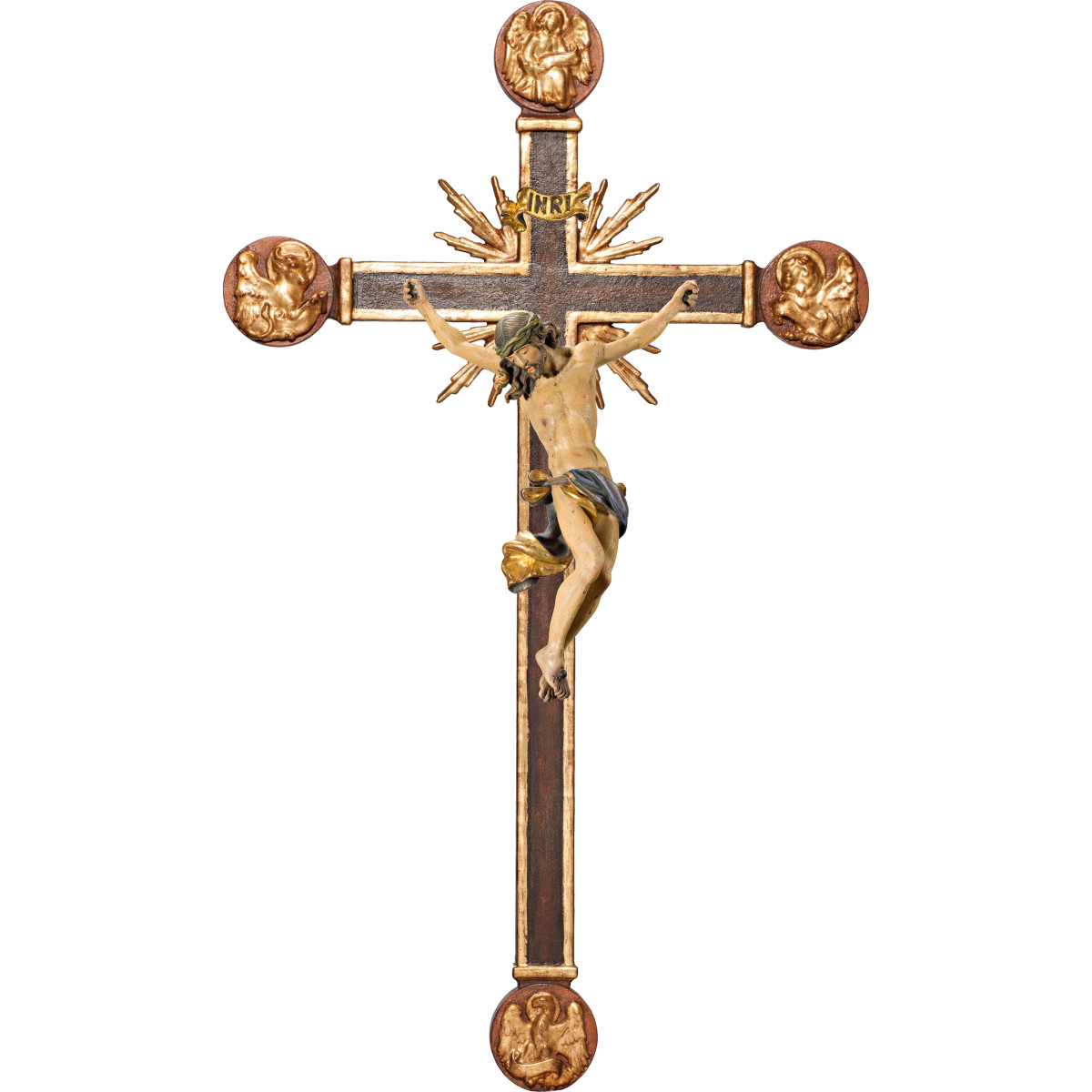Corpus Baroque on cross with Evangelists and rays