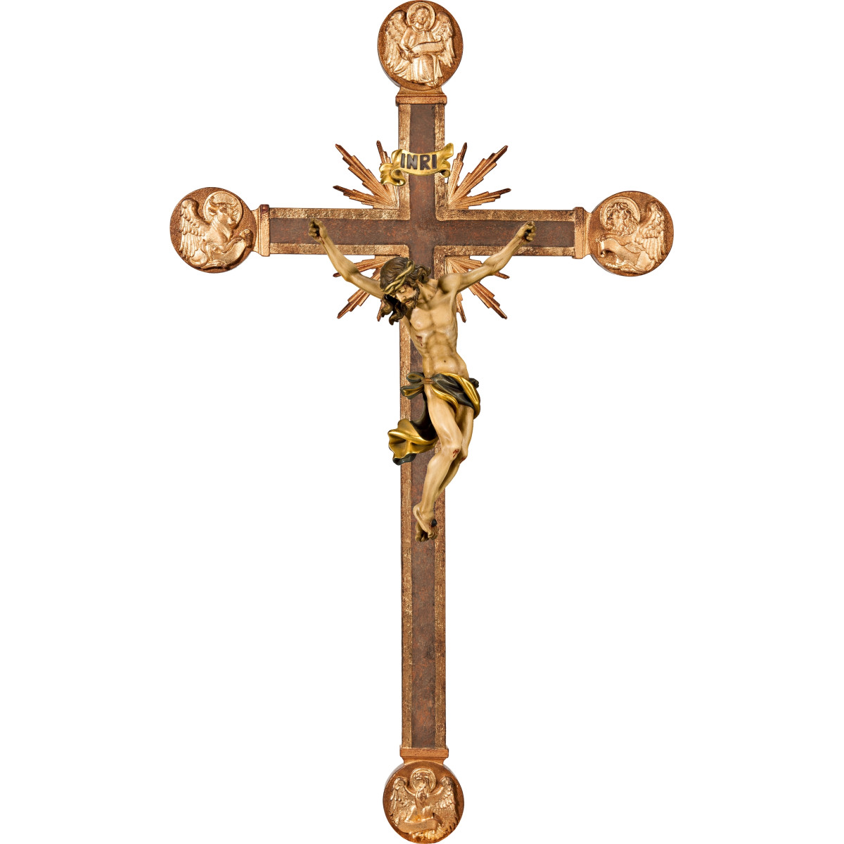 Corpus Baroque on cross with Evangelists and rays