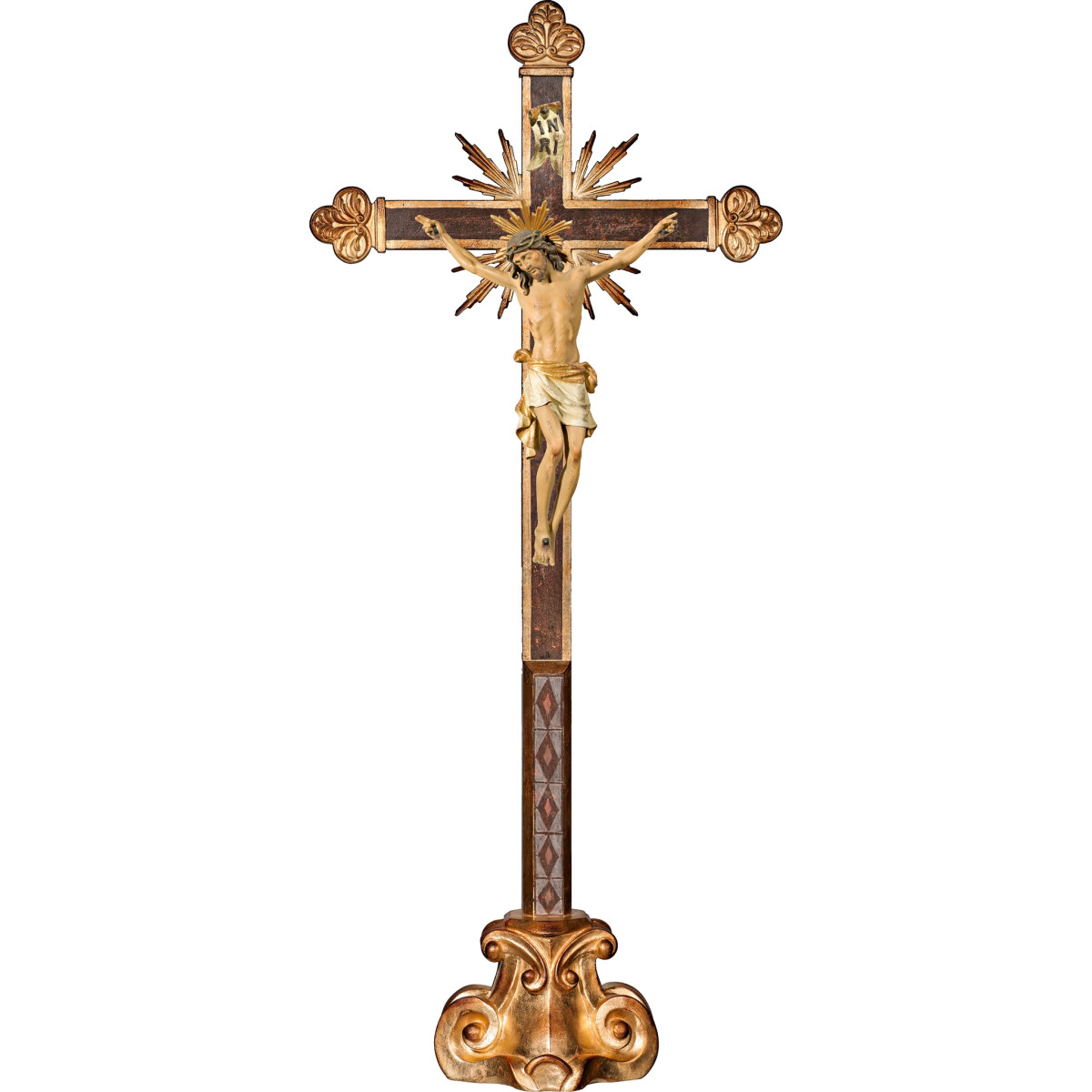 Corpus Pisa on cross baroque with rays on pedestal