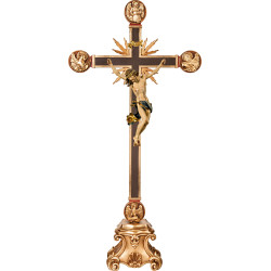 Corpus Baroque on cross with Evangelists and rays on pedestal