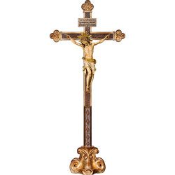 Cristo Pisa em cruz barroca em pedestal com Titulus Crucis em hebraico - latino - grego