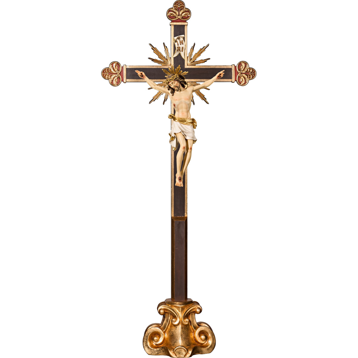 Corpus Pisa on cross baroque with rays on pedestal