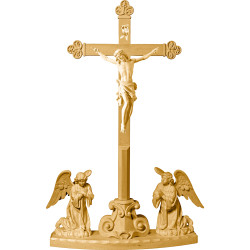 Corpus Pisa on cross baroque on pedestal with angelpair kneeling